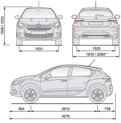 Szkic techniczny DS 4 I Hatchback Facelifting 2015 (Citroen)