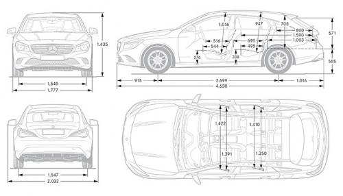Szkic techniczny Mercedes CLA C117 Shooting Brake