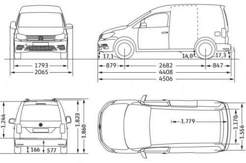 Szkic techniczny Volkswagen Caddy IV Furgon