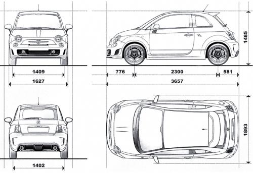 Szkic techniczny Abarth 500 I Hatchback Seria 1