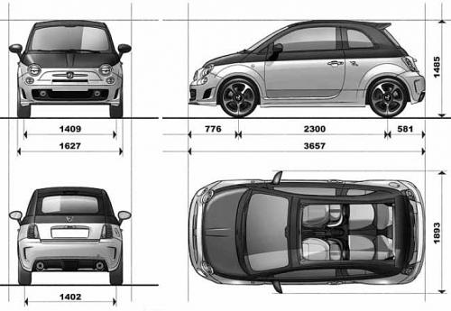 Szkic techniczny Abarth 500 I Cabrio Seria 1