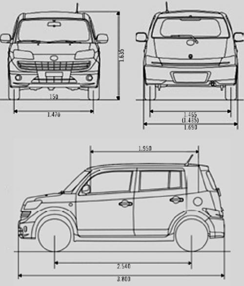 Szkic techniczny Daihatsu Materia