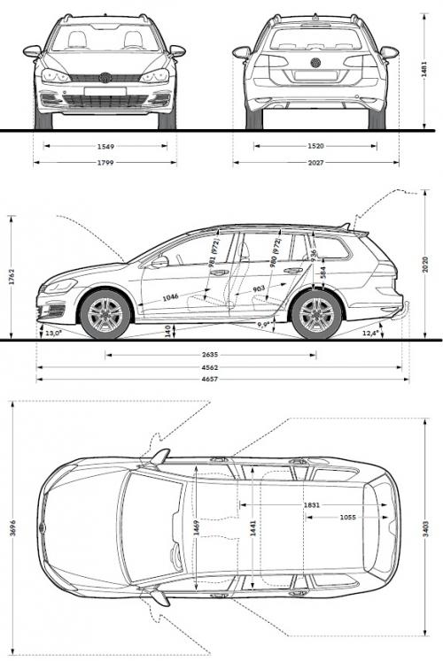 Szkic techniczny Volkswagen Golf VII Variant