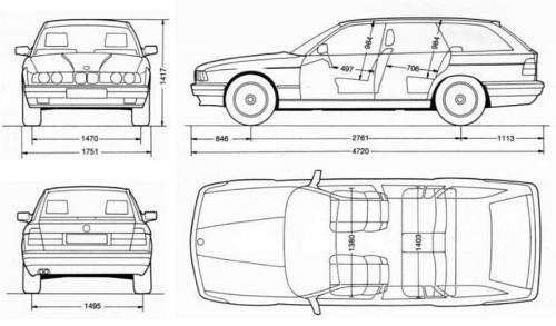Szkic techniczny BMW Seria 5 E34 Touring