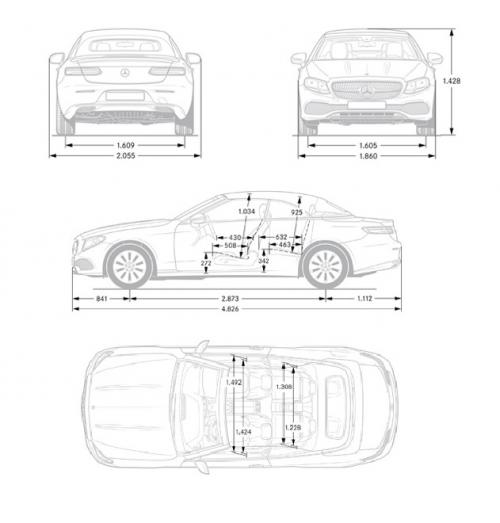 Szkic techniczny Mercedes Klasa E W213 Cabrio