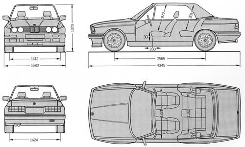 Szkic techniczny BMW Seria 3 E30 M3 Cabrio