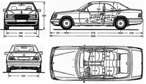 Szkic techniczny Mercedes Klasa E W124 Cabrio