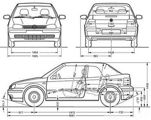 Szkic techniczny Volkswagen Golf IV Cabrio