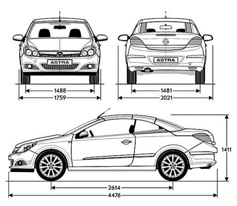 Szkic techniczny Opel Astra H Cabrio