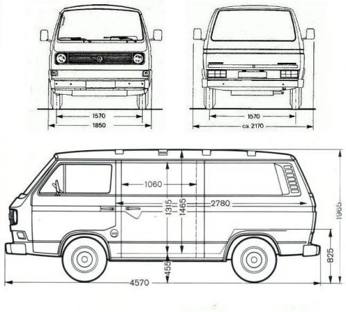 Szkic techniczny Volkswagen Caravelle T3 Transporter