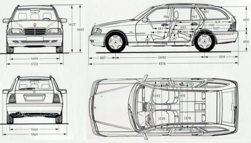 Szkic techniczny Mercedes Klasa C W202 Kombi T202