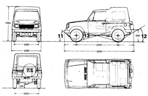Szkic techniczny Mitsubishi Pajero I Soft Top