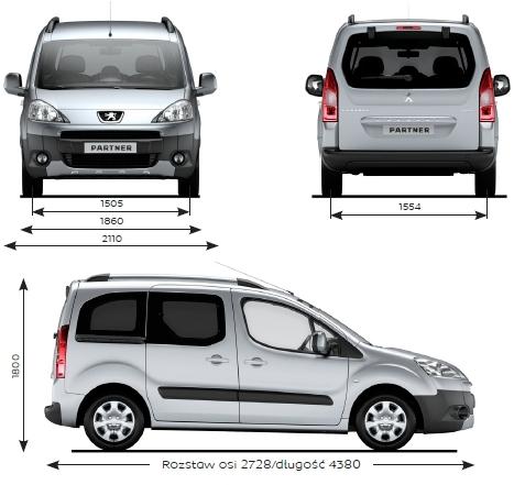 Szkic techniczny Peugeot Partner II Tepee