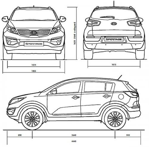 Szkic techniczny Kia Sportage III SUV Facelifting