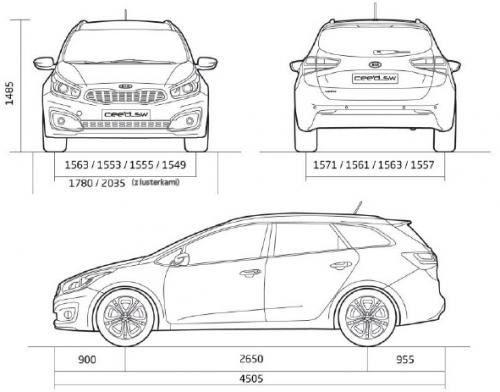 Szkic techniczny Kia Ceed II Kombi Facelifting