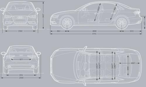 Szkic techniczny Audi A4 B8 Limousine Facelifting