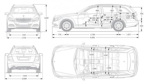 Szkic techniczny Mercedes Klasa C W204 Kombi T204 Facelifting