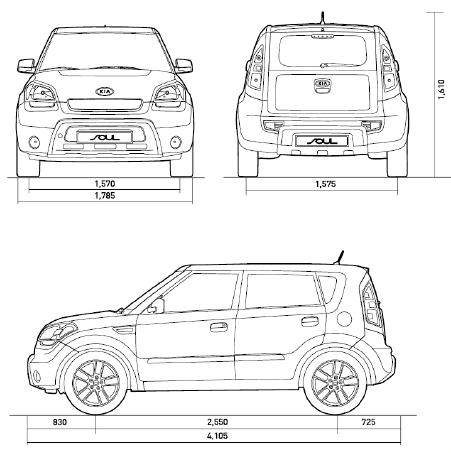 Szkic techniczny Kia Soul I Crossover Facelifting