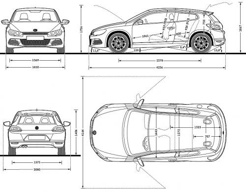 Szkic techniczny Volkswagen Scirocco III Coupe Facelifting