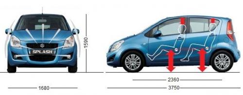 Szkic techniczny Suzuki Splash Hatchback 5d Facelifting