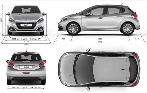 Szkic techniczny Peugeot 208 I Hatchback 5d Facelifting