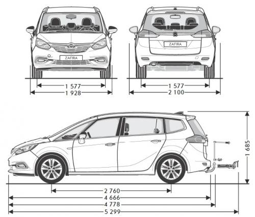 Szkic techniczny Opel Zafira C Tourer Facelifting