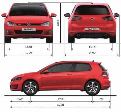 Szkic techniczny Volkswagen Golf VII GTI 3d Facelifting