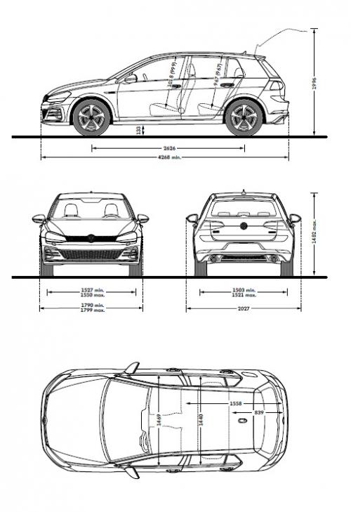 Szkic techniczny Volkswagen Golf VII GTI 5d Facelifting