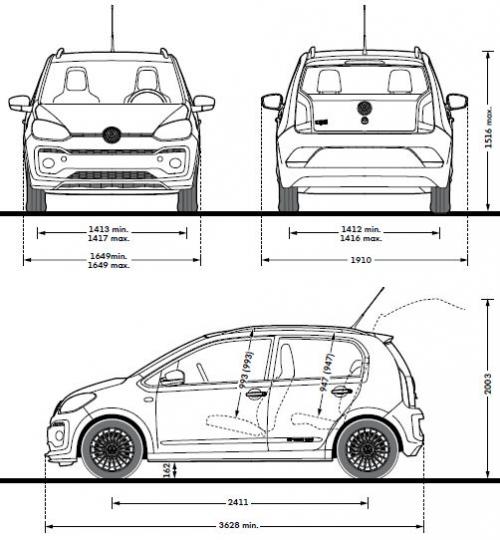 Szkic techniczny Volkswagen up! Hatchback 5d Facelifting