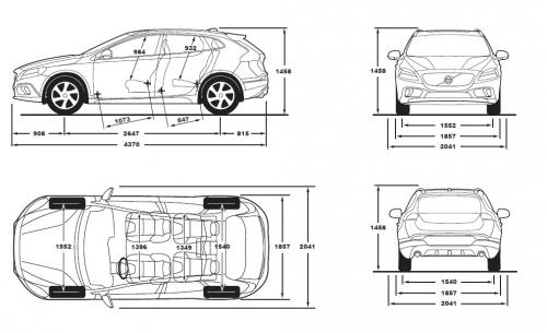 Szkic techniczny Volvo V40 II Cross Country Facelifting