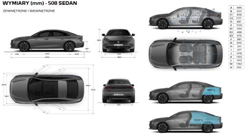 Szkic techniczny Peugeot 508 II Sedan Facelifting