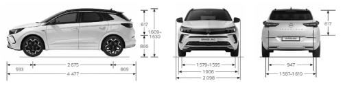 Szkic techniczny Opel Grandland/Grandland X A Hybrid Facelifting