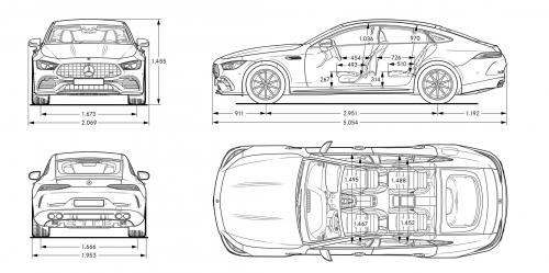 Szkic techniczny Mercedes AMG GT C190 Coupe 4d Facelifting