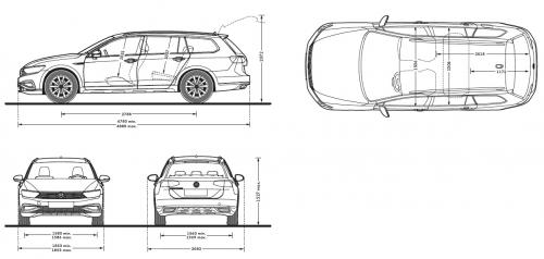 Szkic techniczny Volkswagen Passat B8 Alltrack Facelifting