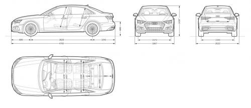 Szkic techniczny Audi A4 B9 Limousine Facelifting