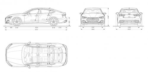 Szkic techniczny Audi A5 II Sportback Facelifting