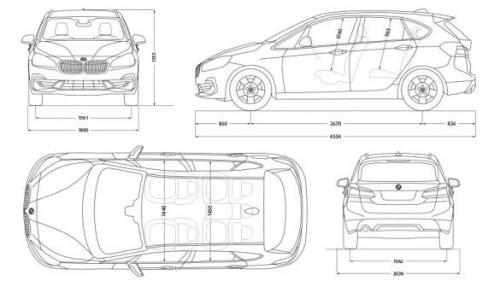 Szkic techniczny BMW Seria 2 F22-F23-F45-F46 Active Tourer Facelifting
