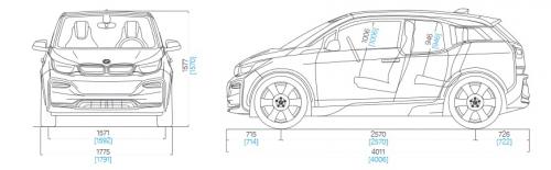 Szkic techniczny BMW i3 G28 Hatchback i3 Facelifting