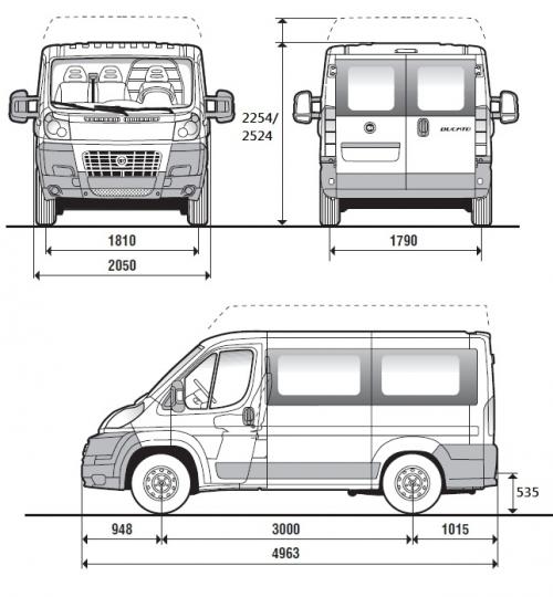 Szkic techniczny Fiat Ducato III Kombi krótki