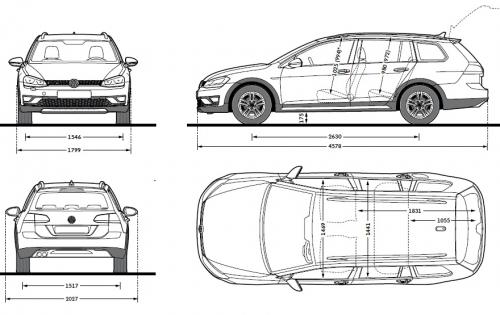 Szkic techniczny Volkswagen Golf VII Variant Alltrack