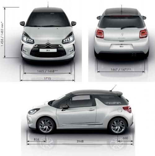 Szkic techniczny DS 3 Hatchback Facelifting 2014 (Citroen)