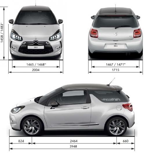 Szkic techniczny DS 3 Hatchback Facelifting 2015 (Citroen)
