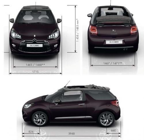 Szkic techniczny DS 3 Cabrio Facelifting 2015 (Citroen)