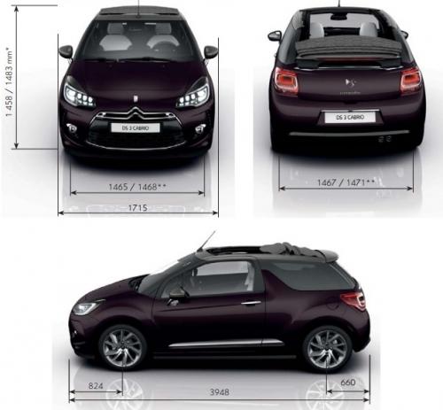Szkic techniczny DS 3 Cabrio Facelifting 2014 (Citroen)