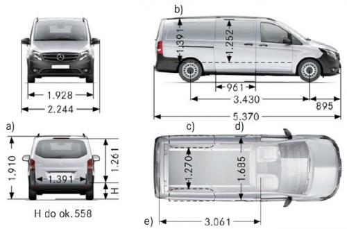 Szkic techniczny Mercedes Vito W447 Furgon Extra Długi
