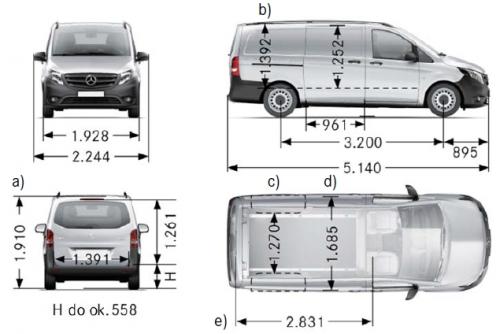 Szkic techniczny Mercedes Vito W447 Furgon Długi