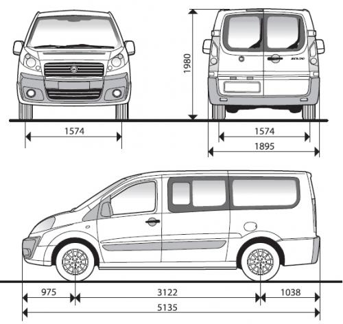 Szkic techniczny Fiat Scudo II Kombi Długi