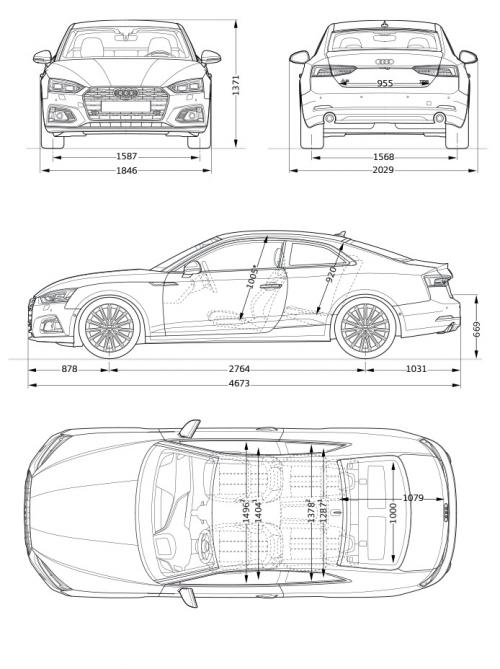 Szkic techniczny Audi A5 II Coupe