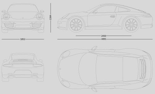 Szkic techniczny Porsche 911 991 Carrera 2/2S Coupe