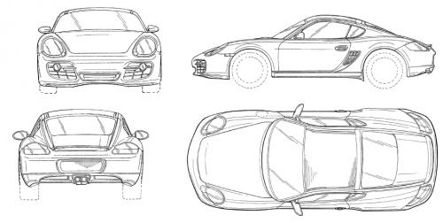 Szkic techniczny Porsche Cayman 987c Coupe